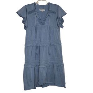 Knox Rose Womens Blue Tiered Flutter Sleeve Flowy Dress Size XS